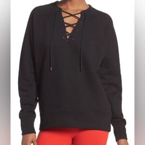 Women's Black Lace-Up Sweater